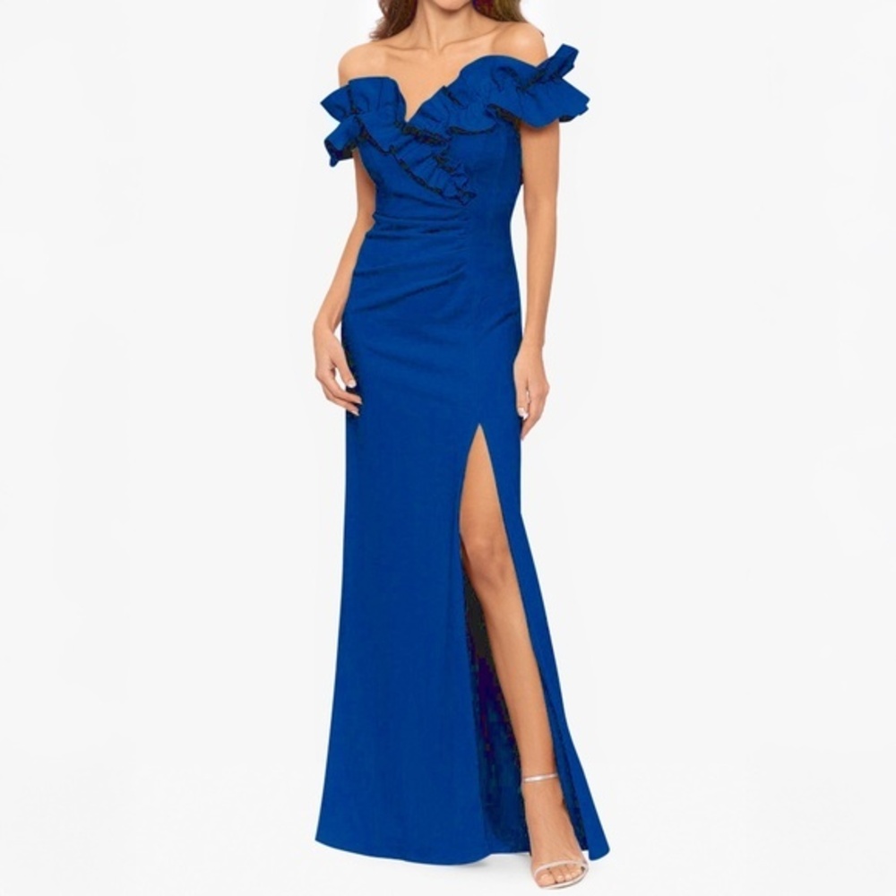 XSCAPE - Pandoram Long Scuba Crepe Ruffle Top Dress‎
